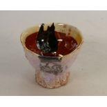 Simon Carroll earthenware teabowl dated 2005: With incised decoration covered in coloured slips