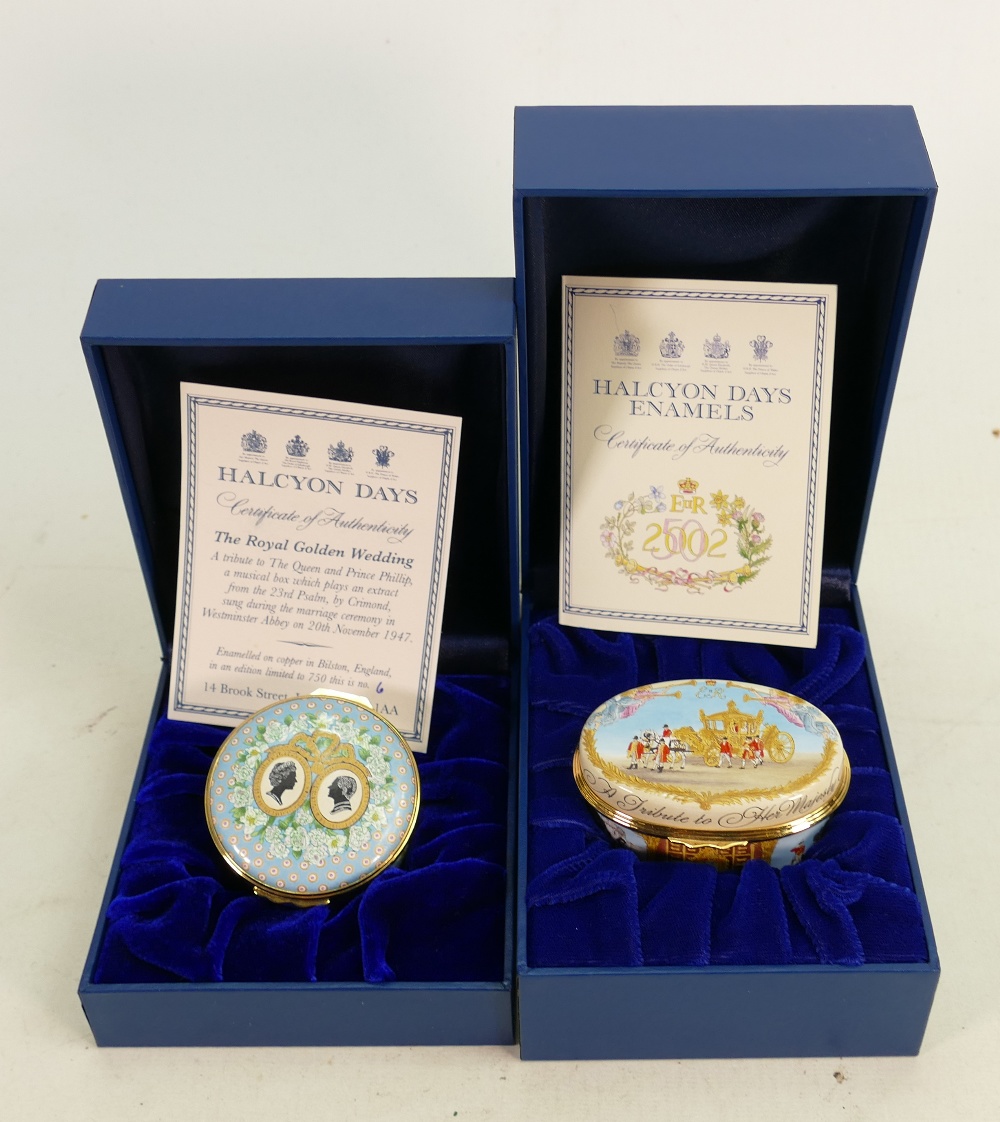 Two x Halcyon Days hand painted limited edition enamel boxes: Both larger size pieces, both with