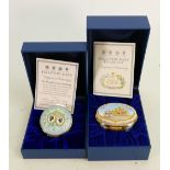 Two x Halcyon Days hand painted limited edition enamel boxes: Both larger size pieces, both with