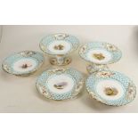 A collection of 19th century Mintons porcelain comports & plate: Hand painted with various scenes,
