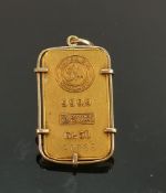 50g 999 fine Gold Bar Argor SA Chiasso: Mounted in 9ct gold or better pendant frame. Gross weight