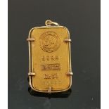 50g 999 fine Gold Bar Argor SA Chiasso: Mounted in 9ct gold or better pendant frame. Gross weight