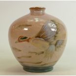 Cobridge Stoneware Collectors Club vase: Decorated with ducks, dated 2001, height 15cm.