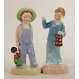 Royal Doulton children figures: Golliwog HN2040 and Wee Willie Winkie HN2050. (2)