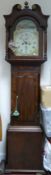 Mahogany Longcase clock with painted arch dial: Some minor chipping to Mahogany door of hood. Two