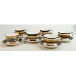 Minton Harlequin set of gilded tea cups and saucers: The Coppers collection porcelain ball. (12)