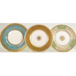 A collection of Mintons gilded cabinet plates: Diameter 26cm. (3)