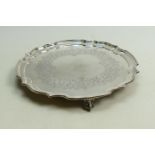 Silver footed shaped round tray: Hallmarked for Birmingham 1972, 744g.