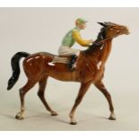 Beswick jockey on walking horse 1037: Green & yellow jockey colours. (Two legs restored).