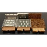 Three antique card cases micro mosaic & carved Chinese sandalwood: Small section of micro mosaic