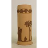 Wedgwood chocolate on cane Muse vase: Dated 1986, height 17cm.