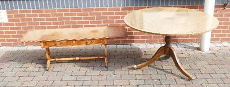 Regency style Mahogany dining table & Yew wood coffee table: Dining table 121cm wide, coffee table