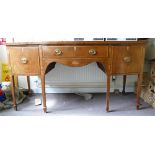 George III Sheraton style Mahogany bow fronted inlaid sideboard: Length 183cm, height 94cm & depth