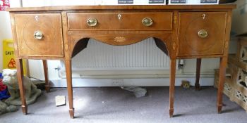 George III Sheraton style Mahogany bow fronted inlaid sideboard: Length 183cm, height 94cm & depth