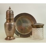 A collection of hallmarked Silver items: Including sugar sifter, salver and tortoiseshell & silver