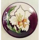 Moorcroft dish Gladioli Hibiscus pattern: Measures 10cm. With box. No damage or restoration.