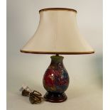 Moorcroft lamp base Finches: Designed by Sally Tuffin 22cm high to fitting. With Moorcroft silk