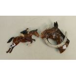 Beswick huntswoman wall plaque Taking Off: 1513 (1 foot broken) together with horses head looking