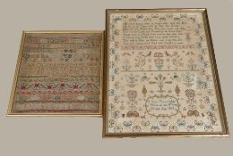 Two framed 19th century samplers: One dated 1811, largest 46cm x 36cm. (2)