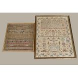 Two framed 19th century samplers: One dated 1811, largest 46cm x 36cm. (2)