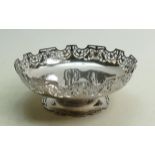 Silver footed round pierced decorative fruit bowl: Hallmarked for Sheffield 1988, diameter 24cm,