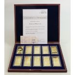 A collection of Windsor mint golden bars: Gold plated African Wildlife edition of 10 bars, in wooden