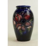 Moorcroft vase Anemone Blue pattern: Measures 10cm x 6cm. With box. No damage or restoration.