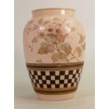 19th century Wedgwood Pink Vellum porcelain vase : Hand painted with exchequer band, height 25cm.