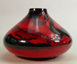 Large squat Peggy Davies Ruby Fusion limited edition Dragon vase: Height 19cm.