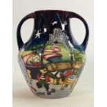 Moorcroft two handled vase Twinkle Twinkle pattern: With box. Measuring 18cm x 18cm. No damage or