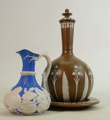 19th century Jasperware decanter & cover on stand: Unmarked but possibly Dudsons, height 31cm and - Image 4 of 4