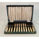 Set of hallmarked silver fish knives ad forks for six: Cased set with silver blades, Sheffield 1966.