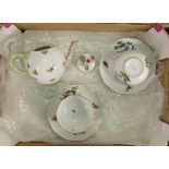 Herend hand painted porcelain birds & insects pattern tea pot with 2 cups and saucers: A lovely