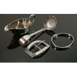 A collection of hallmarked silver items: Including Victorian Sifter spoon by Chawner & Co (George