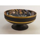 Wedgwood Prestige black Basalt footed bowl "Pashmina Bowl": In painted floral colourway, diameter