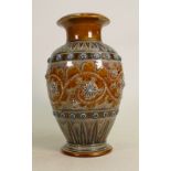 A Doulton Lambeth vase decorated with scrolling foliage: by George Tinworth height 25cm, signed