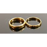 Two 22ct gold wedding rings or bands: Gross weight 8.3g size K/L and L/M. (2)