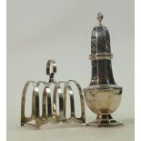 Silver sugar caster & toast rack: Weight 170g