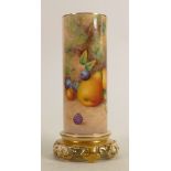 A Royal Worcester gilded vase with pierced base: Decorated to the front & back with fruit by A