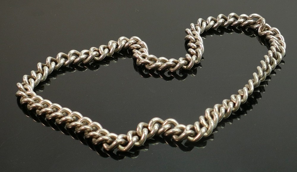 Tiffany 10oz silver neck chain: Measures 60cm long approx., and 12mm wide links. Weight 302 grams.