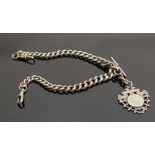 Silver double Albert watch chain with fob: Gross weight 75.6g.