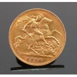 1910 Gold Half Sovereign: