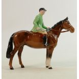 Beswick rare model of a huntsman in green jacket: On a brown horse, made for the Beaufort Hunt.