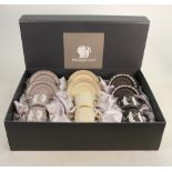 Wedgwood boxed tri colour Jasperware Dancing Hours cup & saucer sets: In Lilac, Primrose & Basalt.