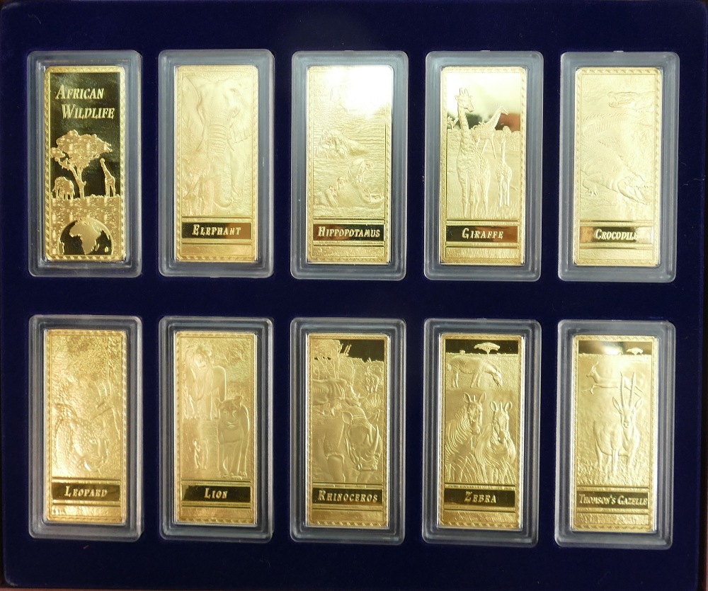 A collection of Windsor mint golden bars: Gold plated African Wildlife edition of 10 bars, in wooden - Image 4 of 4