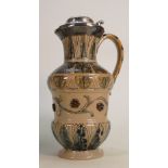 A Doulton Lambeth ewer with silver lid: Decorated by Arthur Barlow, the silver lid by George Fox