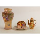 A collection of Royal Worcester painted fruit items: Comprising miniature coffee pot (restored),