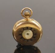 18ct gold mid size half Hunter keyless pocket watch: Not in working order, and missing glass and one