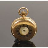 18ct gold mid size half Hunter keyless pocket watch: Not in working order, and missing glass and one