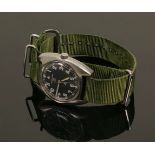 Hamilton military stainless steel wristwatch: Numbered with broad arrow to the reverse dated 1975,
